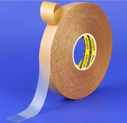 MILEQEE Double Sided Tape Heavy Duty, 0.59" x 66FT, Universal High Tack Strong Wall Adhesive with Fiberglass Mesh, Super Sticky Resistente Clear Tape, Easy Use Mounting Tape for School Office Home