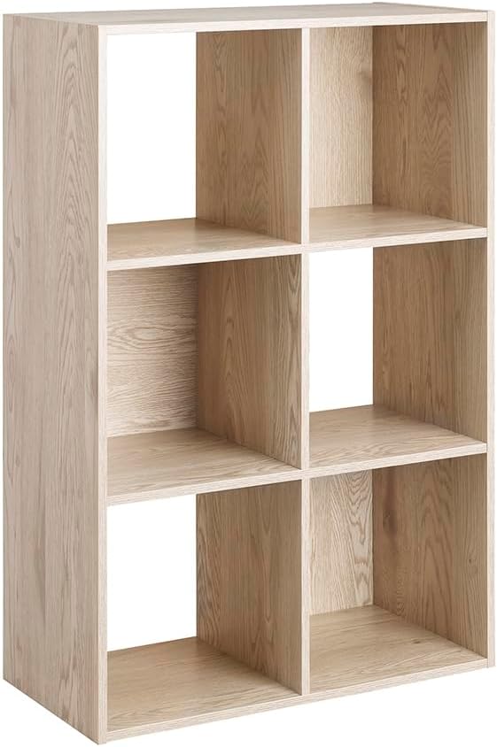 Whitmor 6 Cube Bookcase Storage Organizer, 3 Tier Stackable MDF Bookshelf, Open Storage Display Shelf, Storage Cabinet for Living Room, Bedroom, Home, Office, 23.9" L x 11.7" W x 35.5" H, Sonoma Oak