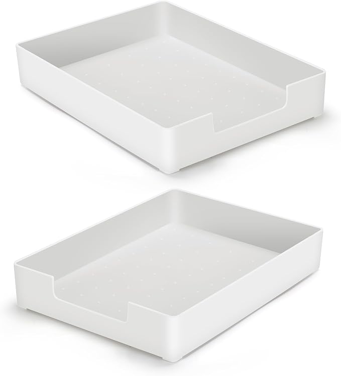 AZFUNN Letter-Size Tray Desk Letter Tray Paper Tray, Sturdy Heavy-Duty Plastic Printer Paper Tray, Single-Tier Stackable File Storage Organizer for Office Home (2, White)