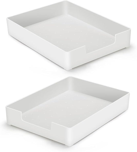 AZFUNN Letter-Size Tray Desk Letter Tray Paper Tray, Sturdy Heavy-Duty Plastic Printer Paper Tray, Single-Tier Stackable File Storage Organizer for Office Home (2, White)