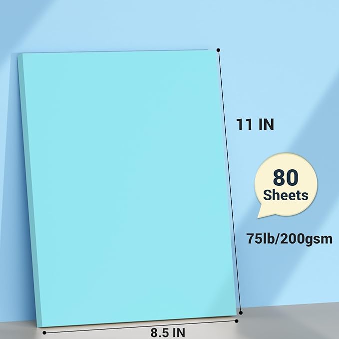 Cardstock 8.5 x 11, Thick Printer Paper 75 lb/200 gsm, 80 Sheets Card Stock Blue, Heavy Card stock, Art CardStock Paper for Invitations, Diy Cards, Business Cards, Menus, Crafts, Drawing etc