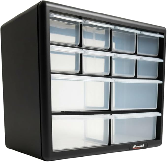 Homak 12-Drawer Parts Organizer, Black, HA01012001