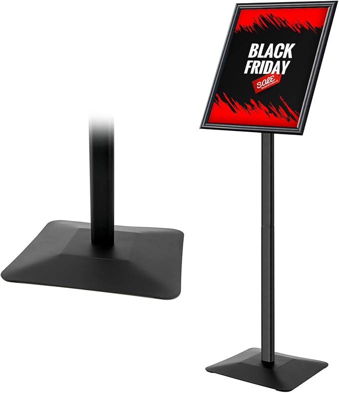 Golemas Sign Stand for Display, 11lbs Integrated Rod Heavy Duty Pedestal Floor Signage Stand Holder, for Outdoor or Indoor Advertising (11 x 17, Black)