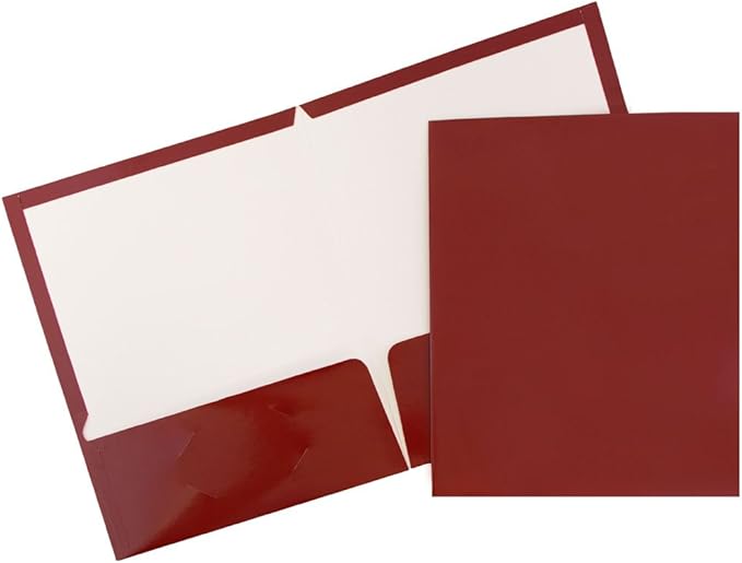 JAM PAPER Laminated Two Pocket Glossy School Folders - Letter Size - High Gloss Maroon Red - Bulk 25/Pack