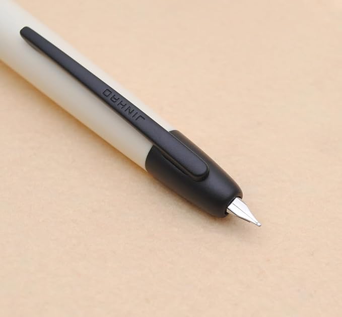 JINHAO 20 Press Fountain Pen, Retractable Capless Resin Pen with Ink Converter (F Nib 0.5mm, Ivory White - Black Clip)
