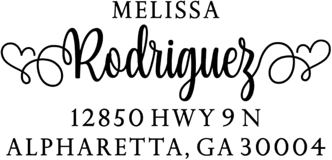 PrettySweetParty Self Inking Return Address Stamp - Custom 4 Line Personalized Address Stamp for Envelopes, Wedding Invitations, Business, Mailing Labels (Halpert Heart Tails)