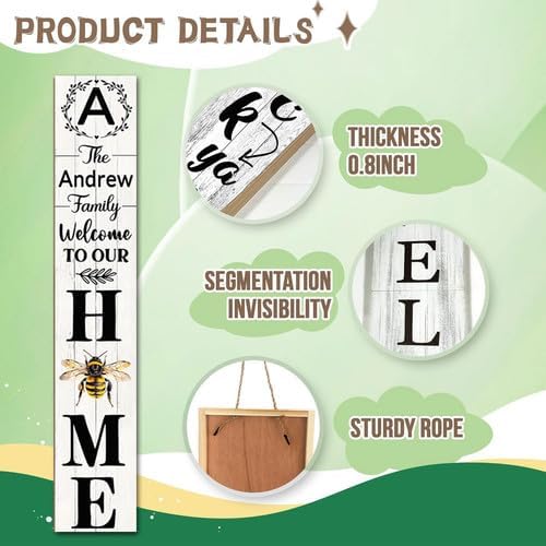 SRongmao Welcome To Our Home Porch Sign Personalized Welcome Sign for Front Door Custom Family Name Signs Standing Vertical Rustic Farmhouse Bee Decor for Front Door Wall Decor