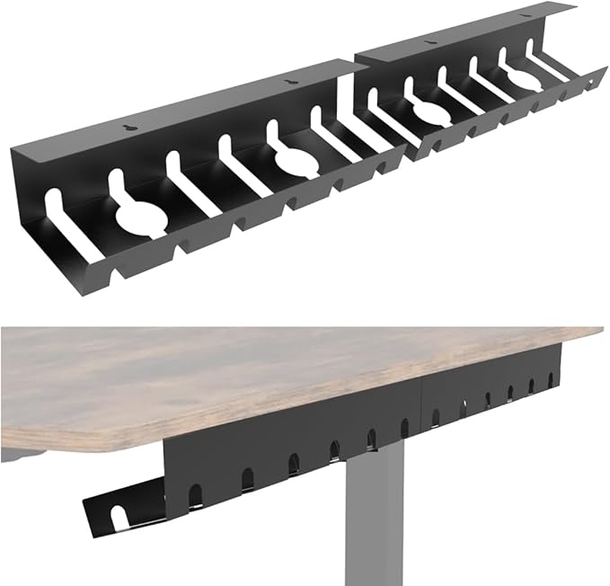 QiaoYoubang 2 Pcs of Cable Management Under Desk for Easy Mounting Metal Under Desk Cable Organizer for Office, Home Cable Tray Holder (UnderDeskCM)