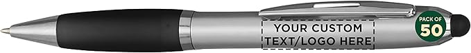 DISCOUNT PROMOS Custom Stylus Ballpoint Pens Set of 50, Personalized Bulk Pack - Black Ink, Great for Office, School, Business, Tradeshows, Events - Black
