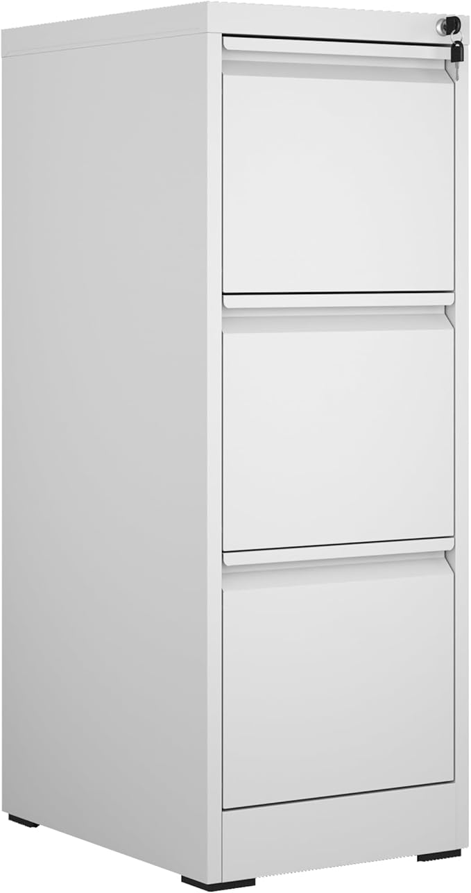 OPTYMIRA 3 Drawer File Cabinet with Lock,White Metal Filing Cabinets Heavy Duty Locking Vertical File Cabinet Home Office Steel Storage Cabinet for Legal/Letter Size File,Assembly Required