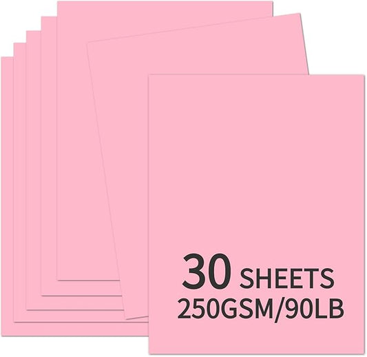 30 Sheets Pink Cardstock 8.5'' x 11'', 250gsm/90lb Heavyweight Cover Cardstock Paper, Thick and Smooth Card Stock Perfect for Invitations, Menus, DIY Cards, Arts and Crafts