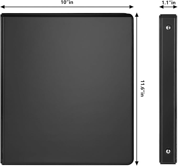 COMIX Sturdy 3 Ring Binder 0.5 inch with Clear View Cover, 1/2" Round Ring View Binder, PVC-Free, 2.4mm-Thick, 100 Sheets Capacity of US Letter Size Paper, Office ＆ School Supplies, Pack of 12 (Black)