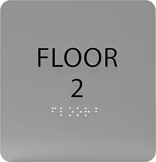 Grey w/Black ADA Floor 2 Sign with Braille – Made from Durable Acrylic and Ready to Mount