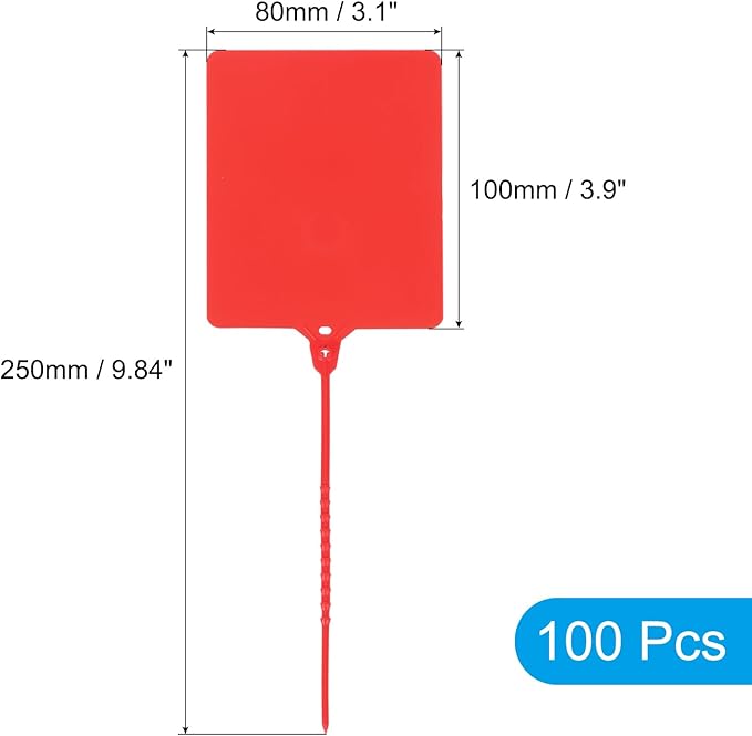 MECCANIXITY Plastic Seals Shipping Tags, for Basket Labels Cable Labels Tags Product Identification Tags, Logistics Marking, Outdoor Tagging, 3.1x3.9 Inch Red 100Packs