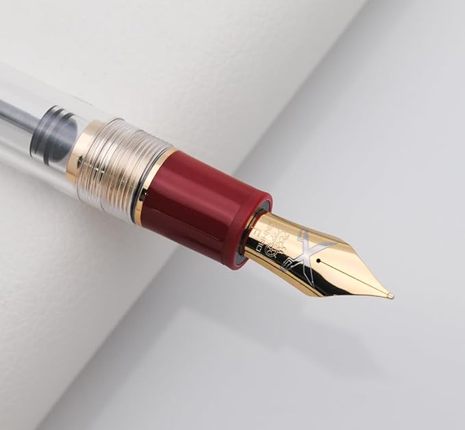 JINHAO 1935 Fountain Pen TIANDAO Series #8 Nib Ink Pen with Guitar-Shaped Clip and Ink Converter (F Nib 0.5mm, Red)