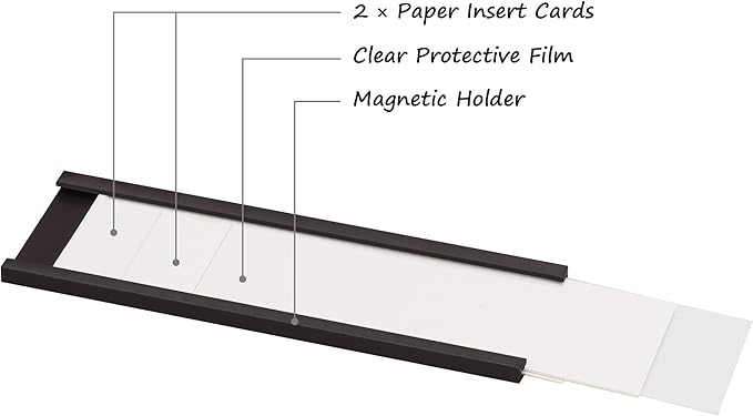Realth C Channel Magnetic Strip 50 Pack, 2'' x 4'' Magnetic Label Holders with Paper Inserts and Clear Plastic Protectors, Magnet Labels for Metal Racks and Shelves