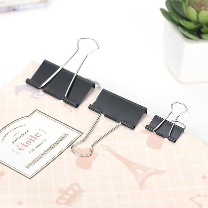 200PCS Binder Clips Paper Clamps Assorted Sizes (Black), Jumbo, Large, Medium, Small, Mini and Micro,6 Sizes with Box for Office, School and Home