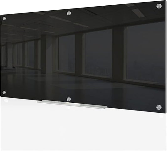 J&J worldwide Magnetic Black Glass Whiteboard 6' x 3', 70 x 35 Inches Large Frameless White Boards for Walls, Large Dry Erase Board for Office, Home, School
