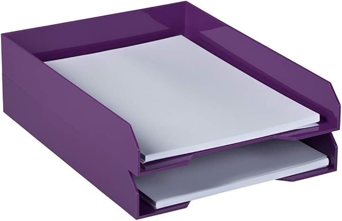 JAM PAPER Stackable Paper Trays - Purple - Desktop Document, Letter, & File Organizer Tray - Sold Individually