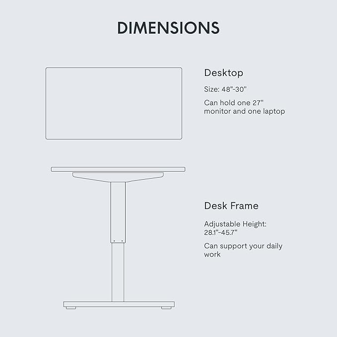 FLEXISPOT EN1 One-Piece Standing Desk with 1-Inch Thick Seamless Desktop, 48"x30" Electric Height Adjustable Desk for Home Office, Multi-Monitor Setups & Easy Assembly, White
