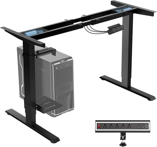 TOPSKY Dual Motor Electric Adjustable Standing Desk with CPU Holder & Power Outlet, Height-Adjustable Desk for Home Office, Workspace, and Gaming