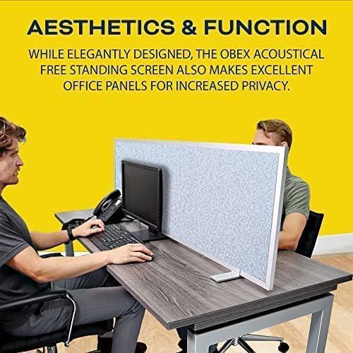 OBEX Acoustical Free Standing Privacy Screen, Cubicle Accessories Desk Privacy Panel, Desk Dividers for Office, Office Furniture Partitions Portable Sound Proof Dividers, 24" x 66", Overcast