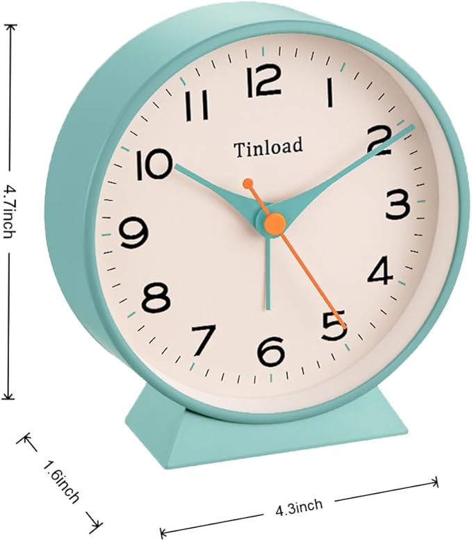 Tinload 4.5" Battery Operated Retro Analog Alarm Clock, Small Silent Bedside Desk Clock,Lighted on Demand, Battery Operated, Snooze, for Living Room, Bedroom, Bedside, Desk(Green)
