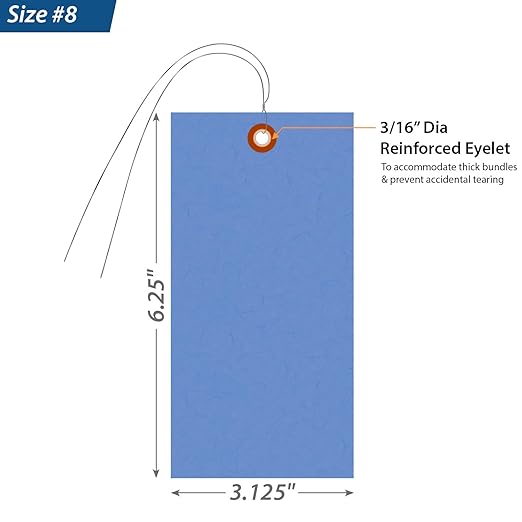 SmartSign (Pack of 1000) 6.25 x 3.125 inch “Blue” Blank Tyvek Shipping Tags with Wire, Size #8, 8 mil Thick Tyvek