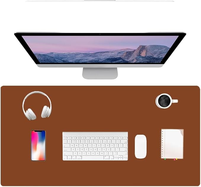PU Leather Desk Pad Protector Gaming Mouse Pad Non Slip Desk Mat for Keyboard and Mouse Waterproof Desk Writing Pad for Office and Home Desk Accessories(Brown, 47.2 * 17.7)