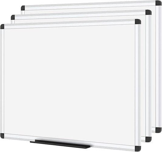 VIZ-PRO Magnetic Dry Erase Board, 48 X 24 Inches, 3 Pack, Silver Aluminium Frame