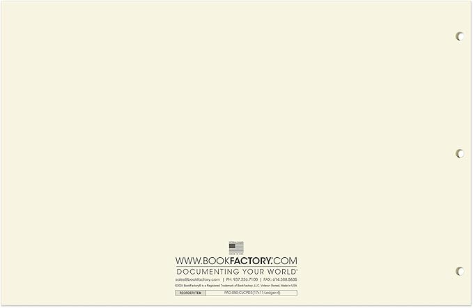 BookFactory Ledger Pad/Large 4 Column Accounting Ledger Columnar (Four Columns) Pads - 17'' x 11'', 50 Pages, Notepad Landscape Format (Made in USA)
