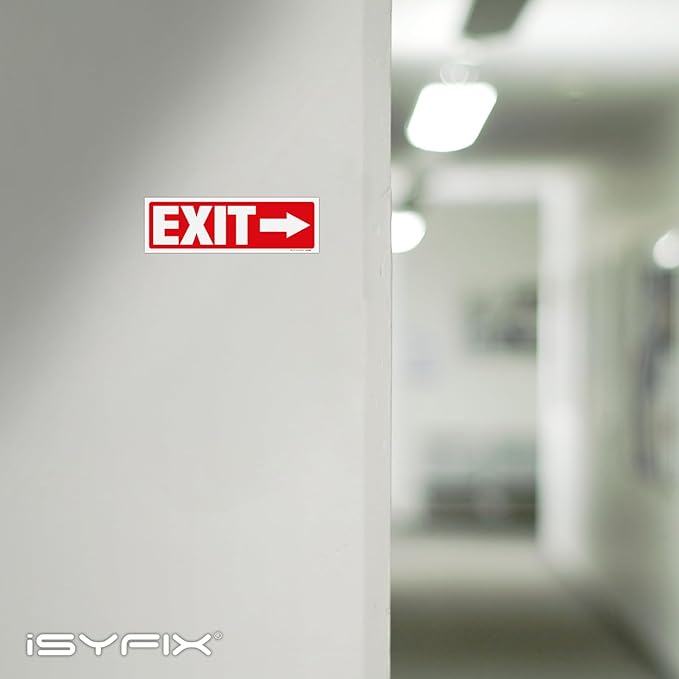 iSYFIX Exit Signs Stickers 6 Pack 12x4 Inch - Laminated Premium Vinyl Directional Right Arrow Signs for Buildings, Office, Workplace, Stores, Schools, Theaters, Parking, Restaurants, Factories