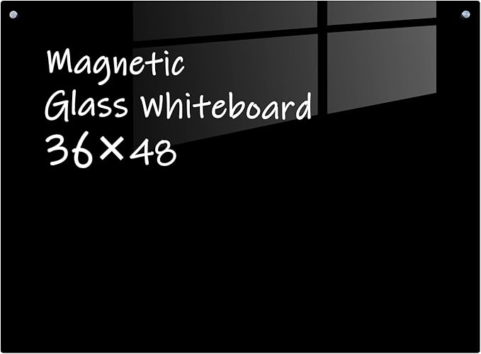 Gooderboard Glass Magnetic Black Board - 48 x36 Inches Frameless Dry Erase Blackboard for Wall, Wall Mounted Glass Board, Writing Board for Office, Meetings and Schools
