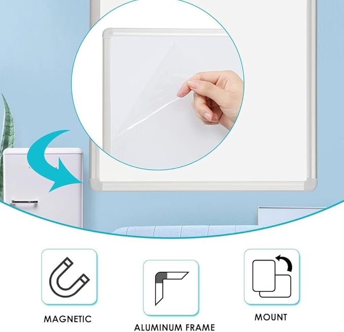 DEVELOP Large Grey Felt Bulletin & Magnetic Dry Erase Combo Board, 60 x 36 Inch Hanging Whiteboard/Grey Felt Bulletin Combination Board with Marker Tray, Pins, Eraser, Markers & Magnets