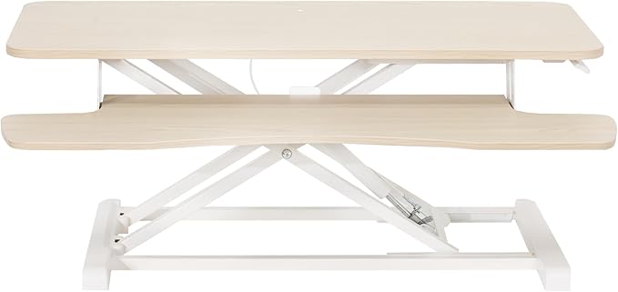 VIVO 36 inch Desk Converter, K Series, Height Adjustable Sit to Stand Riser, Dual Monitor and Laptop Workstation with Wide Keyboard Tray, Light Wood Top, White Frame, DESK-V036KF