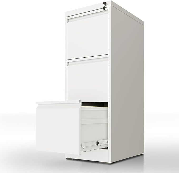 Yukimo 3 Drawer File Cabinet with Lock, Vertical File Cabinet with Lock, Locking File Cabinet Hanging Files for A4/ Legal/Letter,White