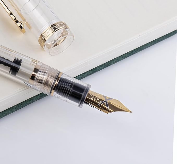 JINHAO 1935 Fountain Pen TIANDAO Series #8 Nib Ink Pen with Guitar-Shaped Clip and Ink Converter (F Nib 0.5mm, Transparent)