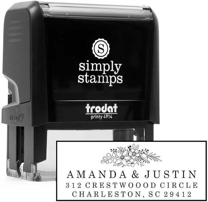 Custom Floral Address Stamp | Choose from 12 Designs | Multiple Ink Color Options | Envelope Return Address Stamp for Couple or Family (Design 5, Medium)