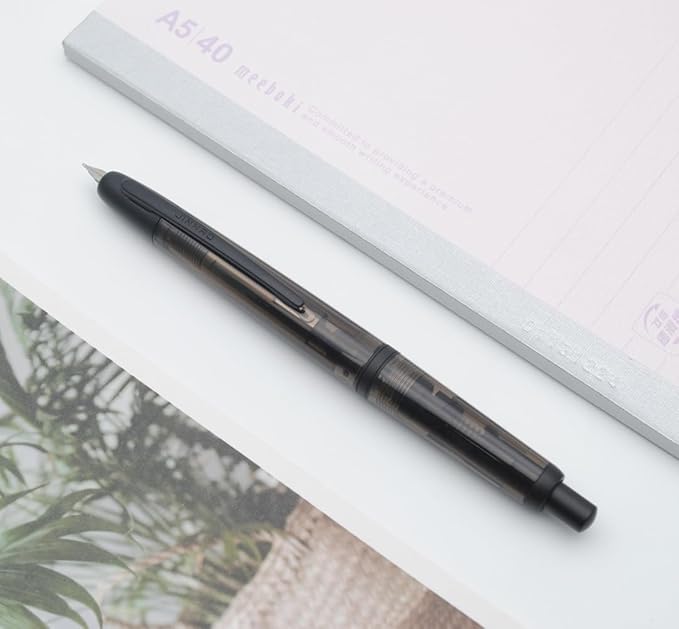 JINHAO 20 Press Fountain Pen, Retractable Capless Resin Pen with Ink Converter (EF Nib 0.4mm, Transparent Black - Black Clip)