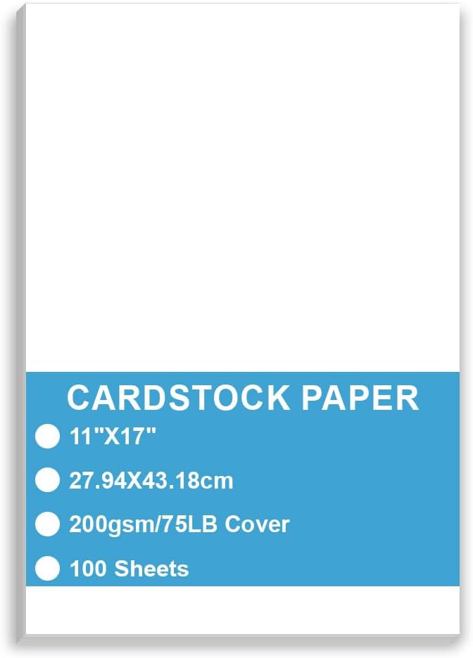 Cardstock Paper - Plain Heavy White Stock, Cover Stock Paper, 75lb(200 gsm) Cover Stock Paper, 11" x 17", 100 Sheets, Cardstock Paper for Printer, Resume, Scrapbooks, Art, Crafts, Business Cards
