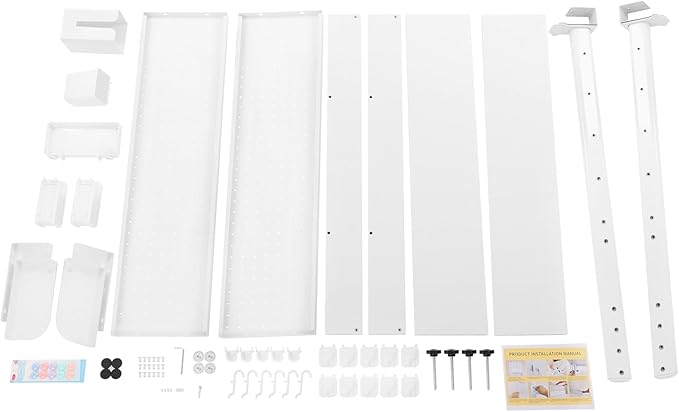 Dlinanta Clamp-On Pegboard Desk Organizer, 2-Tier Clamp On Desk Shelf with Hooks, Office Accessory Organizer for Books, Office Supplies & DIY Storage, 16.5lbs Capacity, 39.37" x 37.4", White