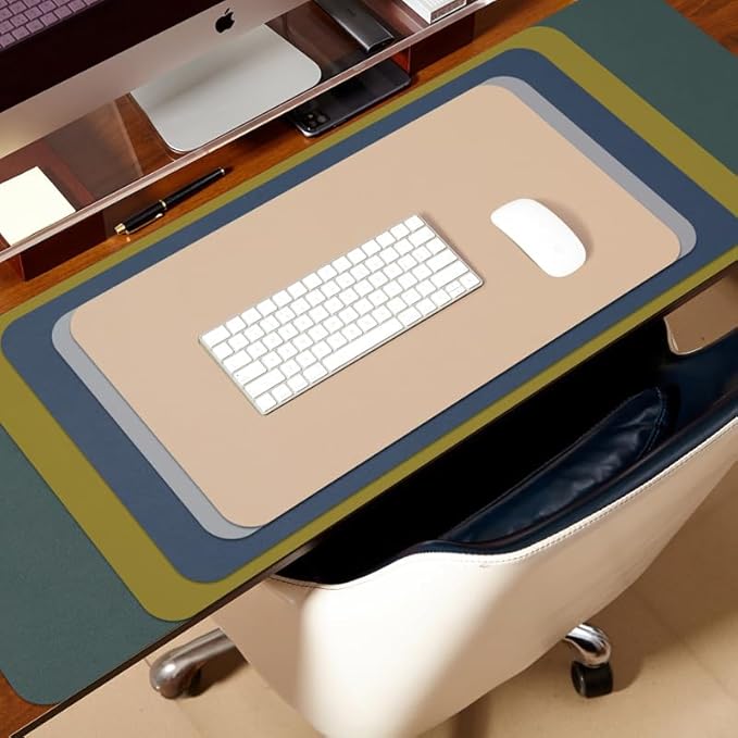 Leather Desk Mat - Non-Slip PU Desk Pad for Office and Home - Desk Organization and Accessories - Ideal for Large Mouse Pad and Desk Mats on Top of Desks (Silver,27.6"x 13.8")