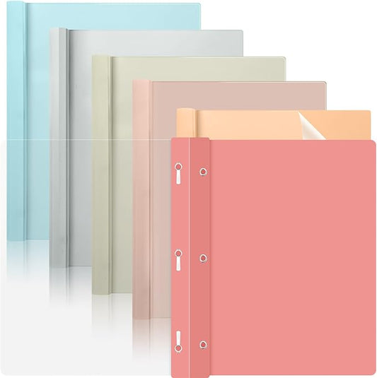 6 PCS Retro Plastic Report Covers with 3 Prongs Clear Front Presentation Folders 3 Prong Folders for Resume Portfolio Document Report Letter Proposal School Classroom Office Supplies (Vintage)