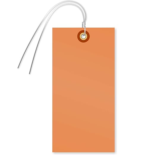 SmartSign Blank Tyvek Shipping Tags with Wire, Size #8 | 6 1/4" x 3 1/8", Pack of 100, Orange, Made in USA