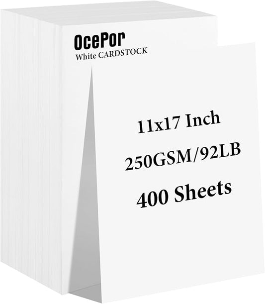 OcePor 400 Sheets White Cardstock 11” x 17”, 92lb/250gsm Card Stock, Thick Card Stock Paper, Heavy Cardstock Paper for Printer, Resume, Scrapbooks, Art, Crafts, Business Cards