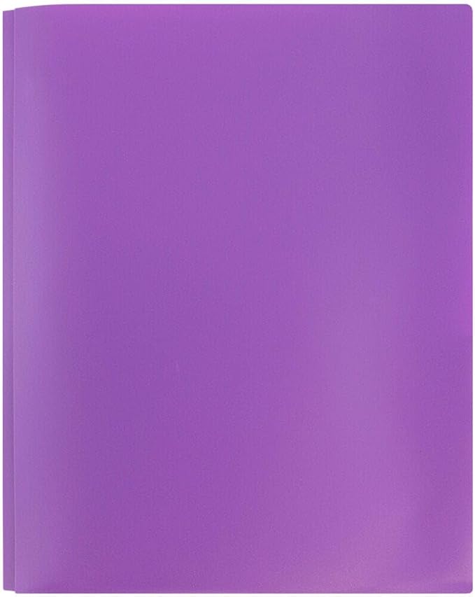 JAM PAPER Plastic Color Pop Folders - 2 Pocket Durable Folders with Metal Prongs Fastener Clasps - Purple - 3/Pack
