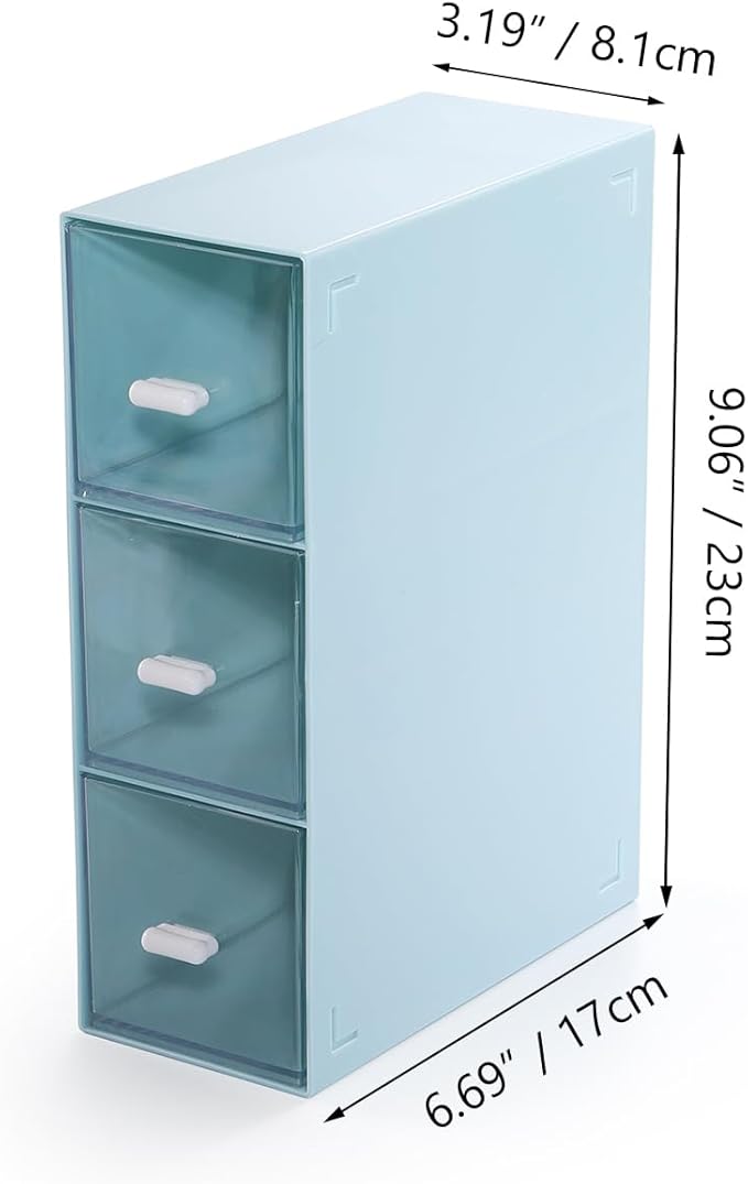 OSteed Desktop Drawers, Desk Organizer with 3 Drawers, Stackable Plastic Storage Box for Home Collection, Cosmetics, Jewelry, Office Supplies (1 Tall Layer, Blue)