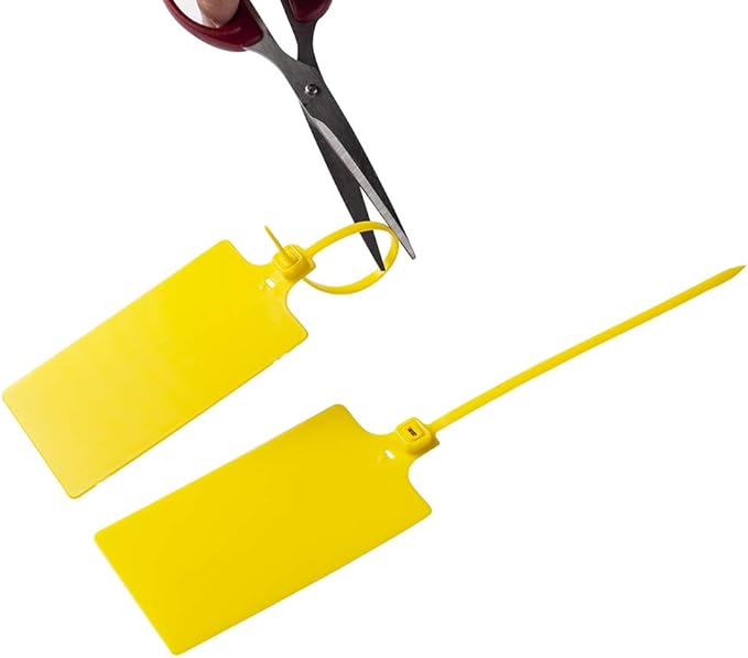 400Pcs Plastic Seals Shipping Label Tags, Writable Marker Big Sign Tie for Logistics, 255mm Total Length Self Locking Inventory Waterproof Tag Fastener with 3 Marker Pen (Yellow)