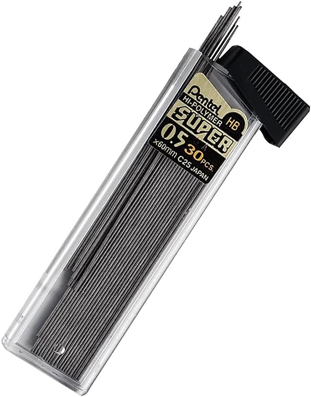 Pentel Super Hi-Polymer Lead Refills, (0.5 mm), Fine, HB, Pack of 3, 90 Pieces of Lead (C25BPHB3-K6)