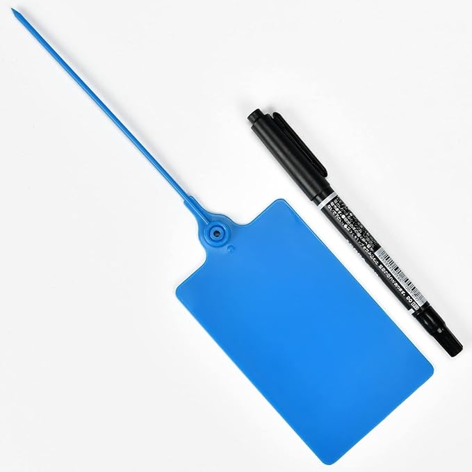 100 Plastic Shipping Tags - Waterproof, Writable, Hanging Tags with One Marker Pen (Navy Blue)